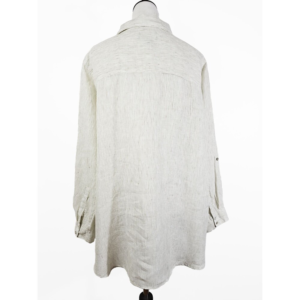 Tahari 2XL Linen White Olive Lagenlook Button Down - Picture 7 of 7